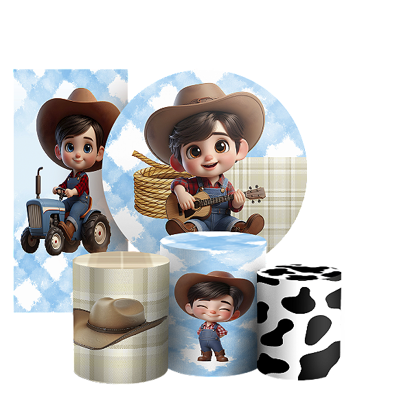 KIT Redondo Trio e Faixa - Menino Fazendinha - Sublimado 3D