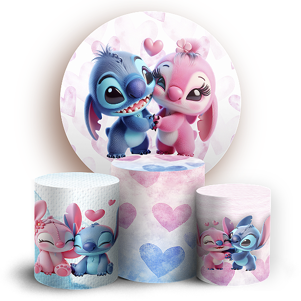 KIT Redondo e Trio - Lilo Stitch Angel - Sublimado 3D