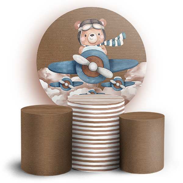 KIT Redondo e Trio - Ursinho Aviador  - Sublimado 3D