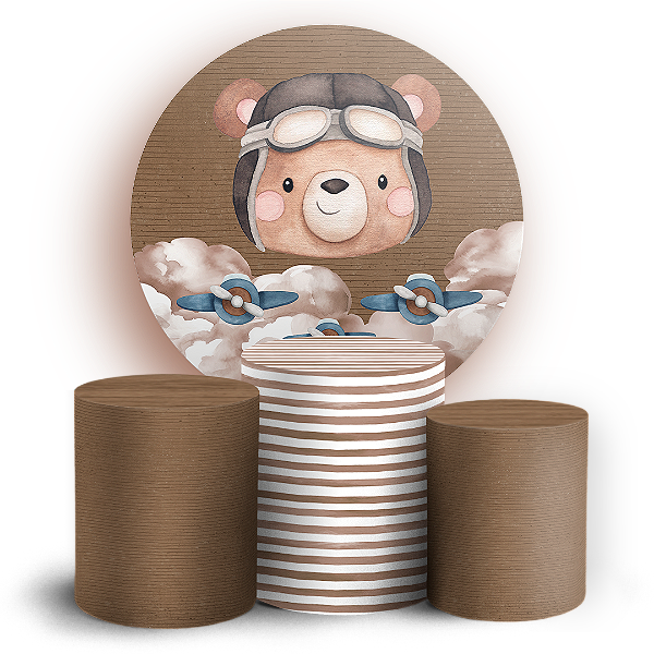 KIT Redondo e Trio - Ursinho Aviador  - Sublimado 3D