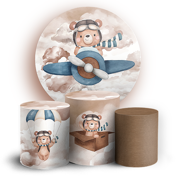 KIT Redondo e Trio - Ursinho Aviador  - Sublimado 3D