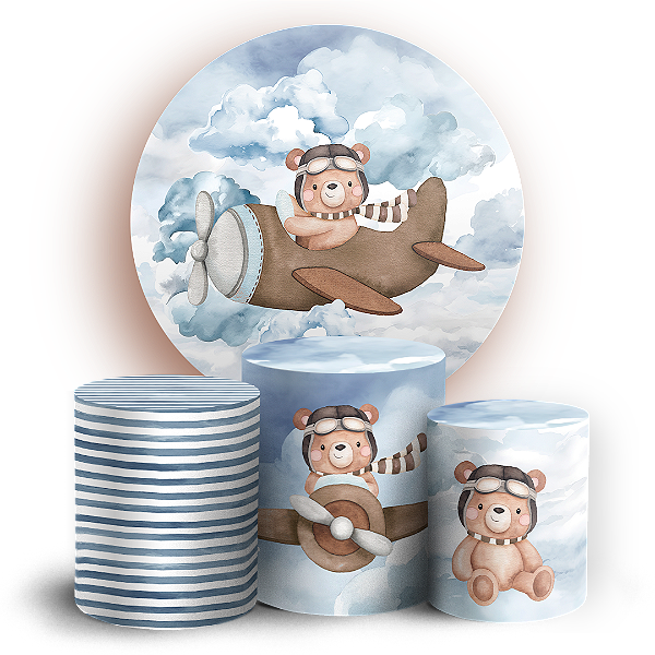 KIT Redondo e Trio - Ursinho Aviador  - Sublimado 3D