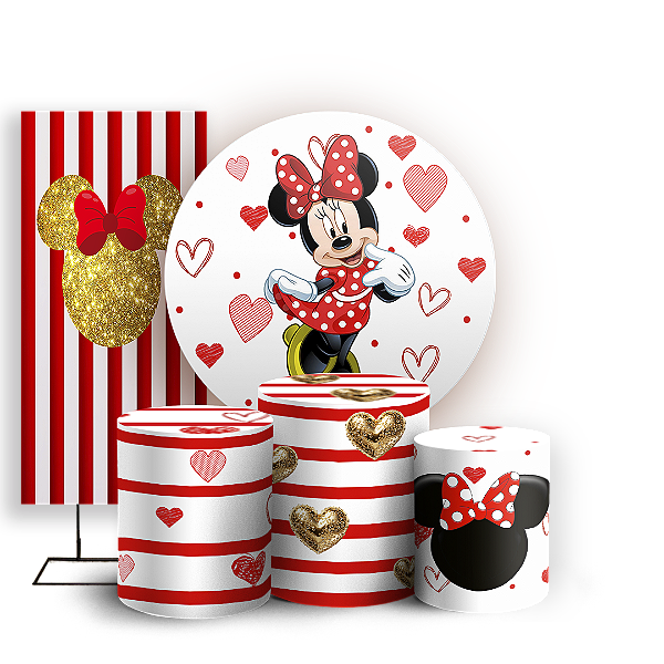KIT Redondo Trio e Faixa - Minnie - Sublimado 3D
