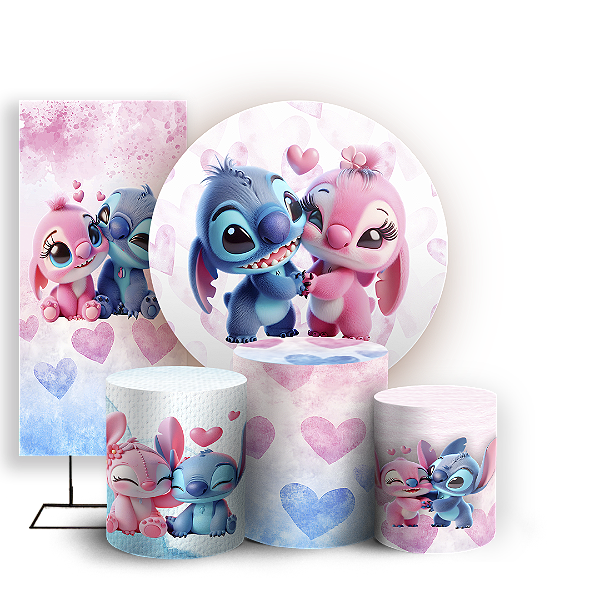KIT Redondo Trio e Faixa - Lilo Stitch Angel - Sublimado 3D