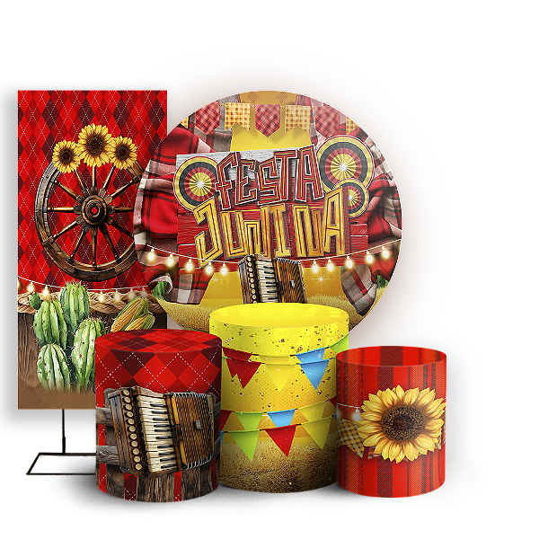 KIT Redondo Trio e Faixa - Festa Junina - Sublimado 3D