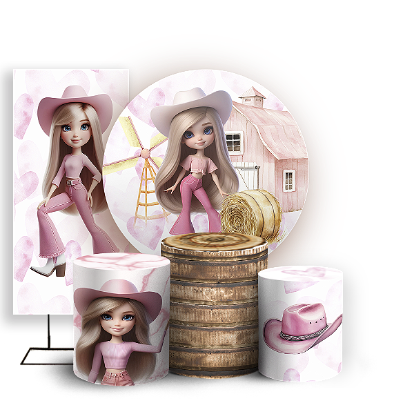 KIT Redondo Trio e Faixa - Barbie Boiadeira - Sublimado 3D