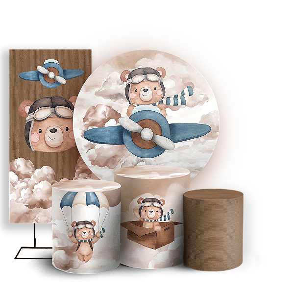 KIT Redondo Trio e Faixa - Ursinho Aviador  - Sublimado 3D