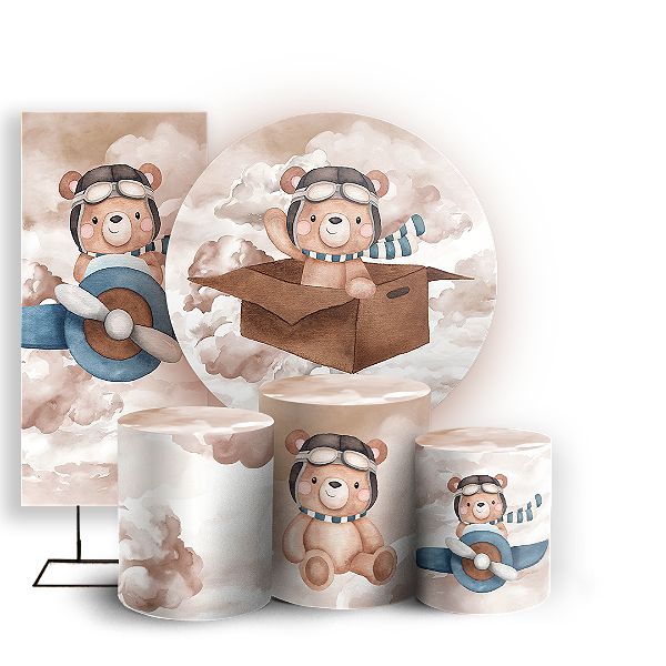 KIT Redondo Trio e Faixa - Ursinho Aviador  - Sublimado 3D