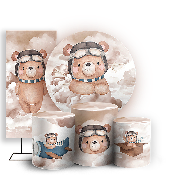 KIT Redondo Trio e Faixa - Ursinho Aviador  - Sublimado 3D