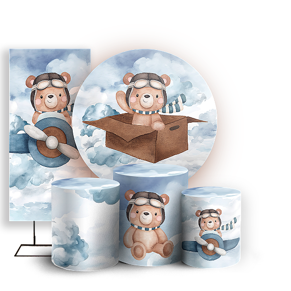 KIT Redondo Trio e Faixa - Ursinho Aviador  - Sublimado 3D