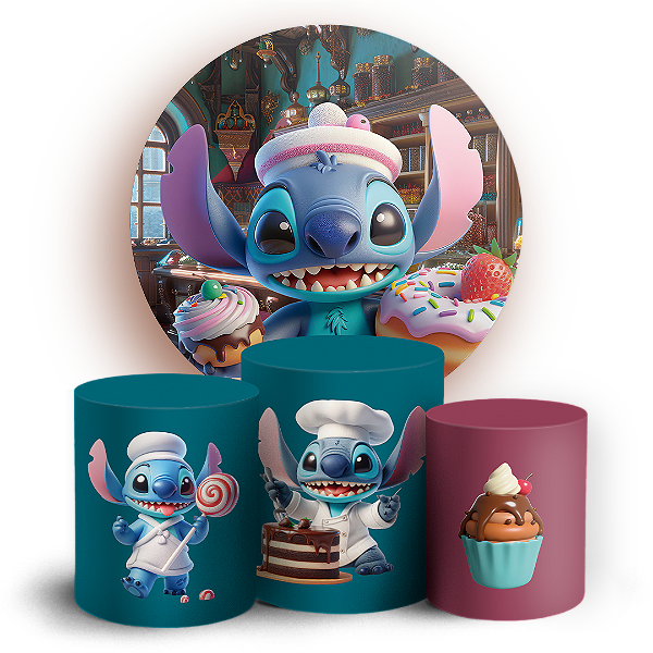 KIT Redondo e Trio - Stitch Confeiteiro - Sublimado 3D