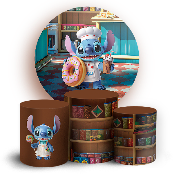 KIT Redondo e Trio - Stitch Confeiteiro - Sublimado 3D