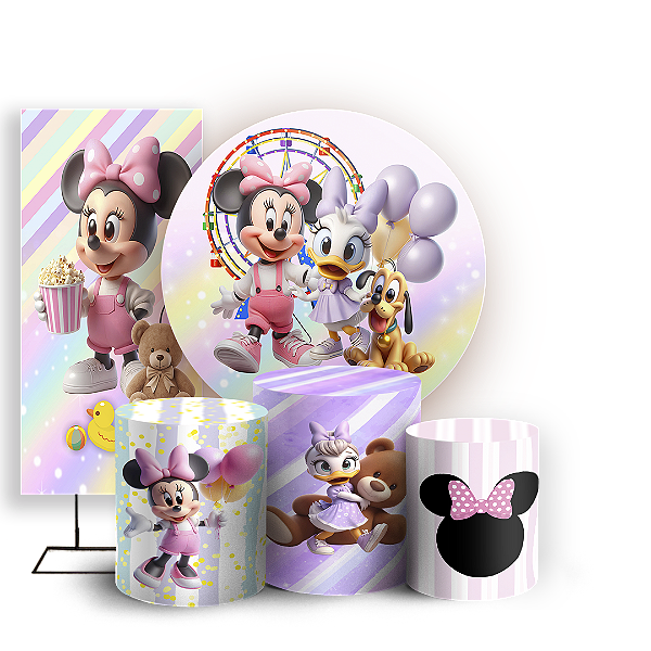 KIT Redondo Trio e Faixa - Turma Do Mickey E Minnie - Sublimado 3D