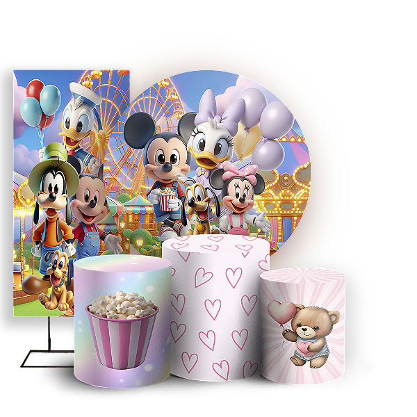 KIT Redondo Trio e Faixa - Turma Do Mickey E Minnie - Sublimado 3D