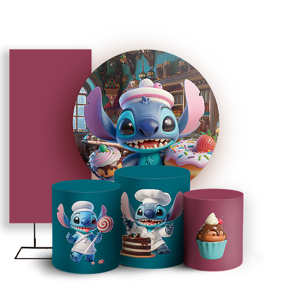 KIT Redondo Trio e Faixa - Stitch Confeiteiro - Sublimado 3D