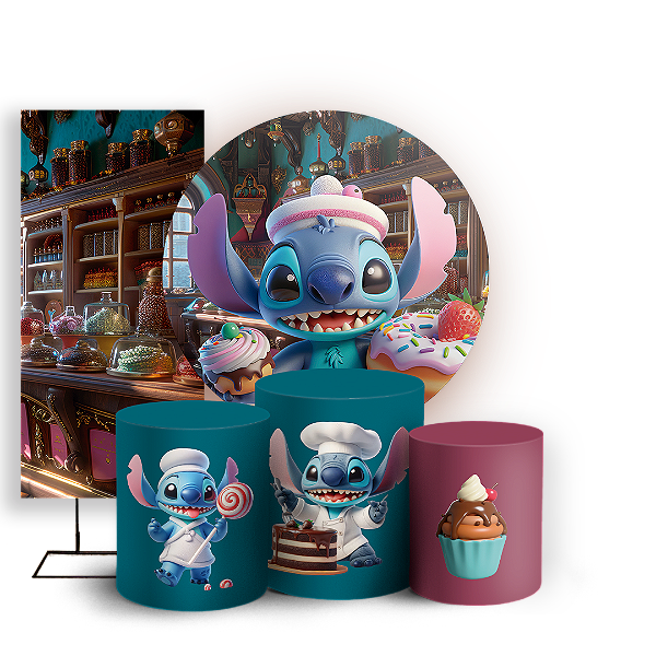 KIT Redondo Trio e Faixa - Stitch Confeiteiro - Sublimado 3D