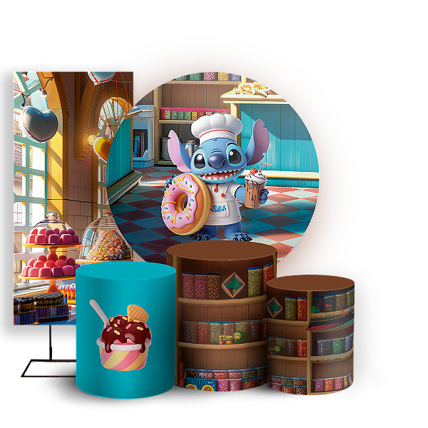 KIT Redondo Trio e Faixa - Stitch Confeiteiro - Sublimado 3D