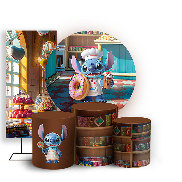KIT Redondo Trio e Faixa - Stitch Confeiteiro - Sublimado 3D