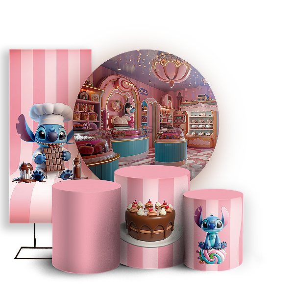 KIT Redondo Trio e Faixa - Stitch Confeiteiro - Sublimado 3D