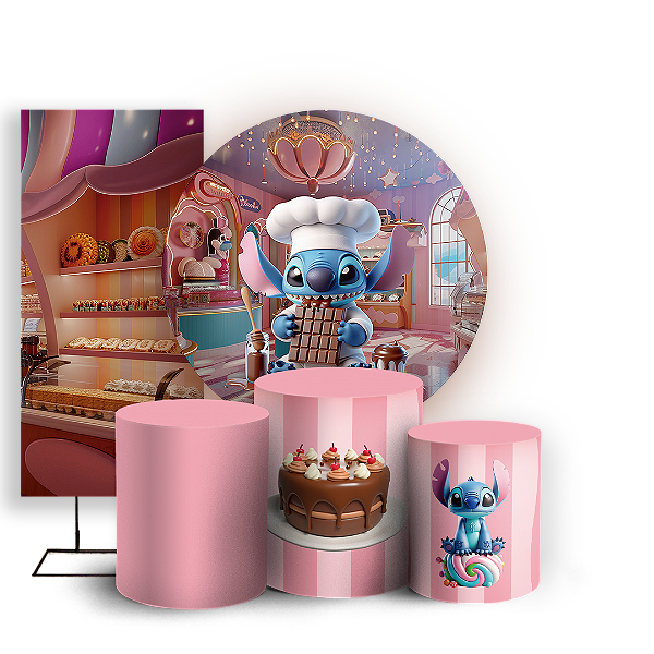 KIT Redondo Trio e Faixa - Stitch Confeiteiro - Sublimado 3D