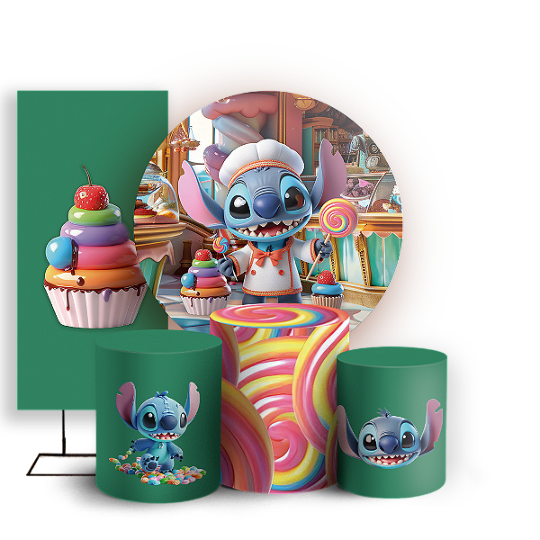 KIT Redondo Trio e Faixa - Stitch Confeiteiro - Sublimado 3D