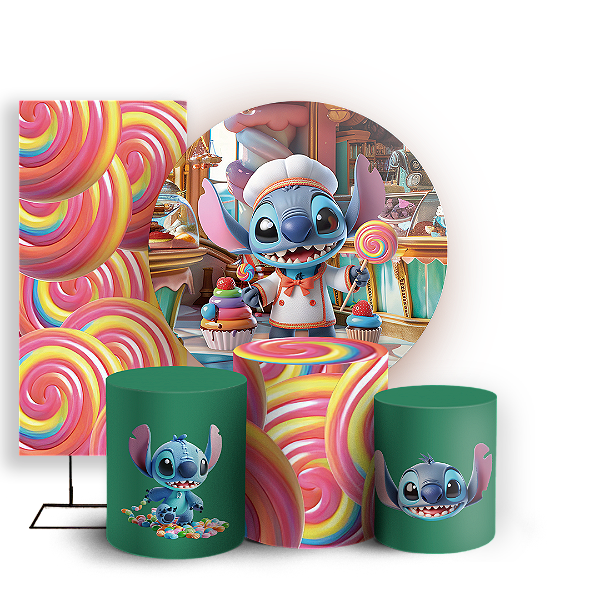 KIT Redondo Trio e Faixa - Stitch Confeiteiro - Sublimado 3D