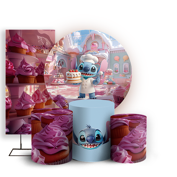 KIT Redondo Trio e Faixa - Stitch Confeiteiro - Sublimado 3D