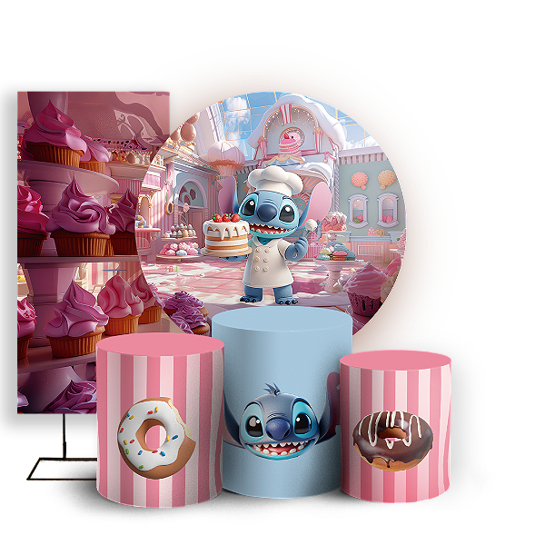 KIT Redondo Trio e Faixa - Stitch Confeiteiro - Sublimado 3D