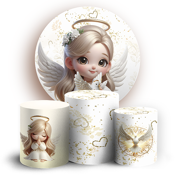 KIT Redondo e Trio - Anjos Batismo - Sublimado 3D