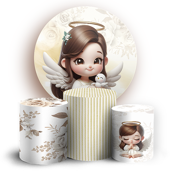 KIT Redondo e Trio - Anjos Batismo - Sublimado 3D