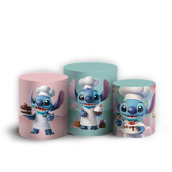 Trio Cilindro - Stitch Confeitaria - Sublimado 3D