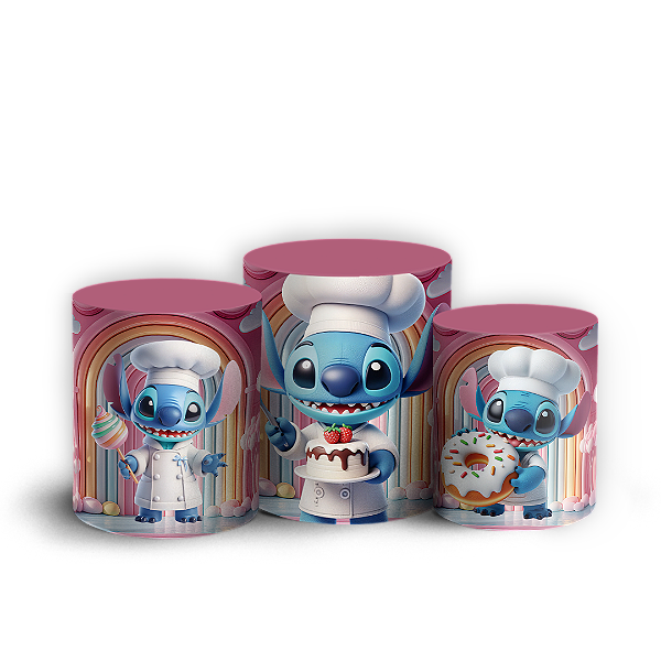 Trio Cilindro - Stitch Confeitaria - Sublimado 3D