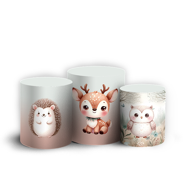 Trio Cilindro - Animais Bosque Encantado - Sublimado 3D