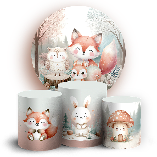 KIT Redondo e Trio - Animais Bosque Encantado - Sublimado 3D