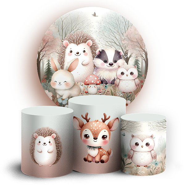 KIT Redondo e Trio - Animais Bosque Encantado - Sublimado 3D