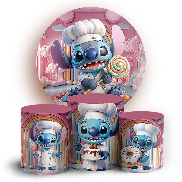 KIT Redondo e Trio - Stitch Confeitaria - Sublimado 3D