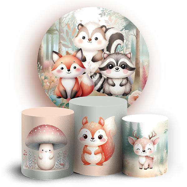KIT Redondo e Trio - Animais Bosque Encantado - Sublimado 3D