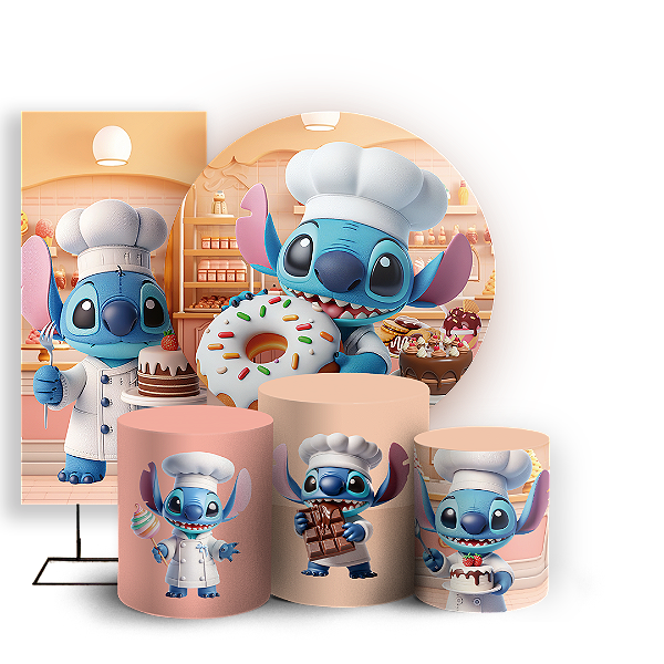 KIT Redondo Trio e Faixa - Stitch Confeitaria  - Sublimado 3D