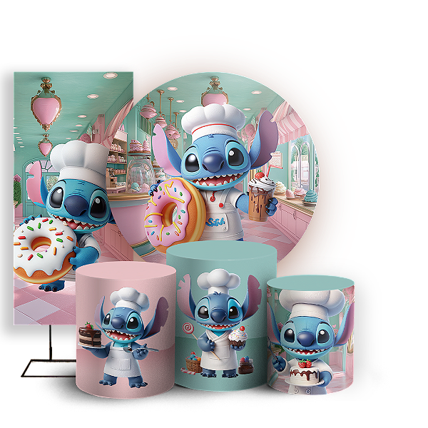 KIT Redondo Trio e Faixa - Stitch Confeitaria  - Sublimado 3D