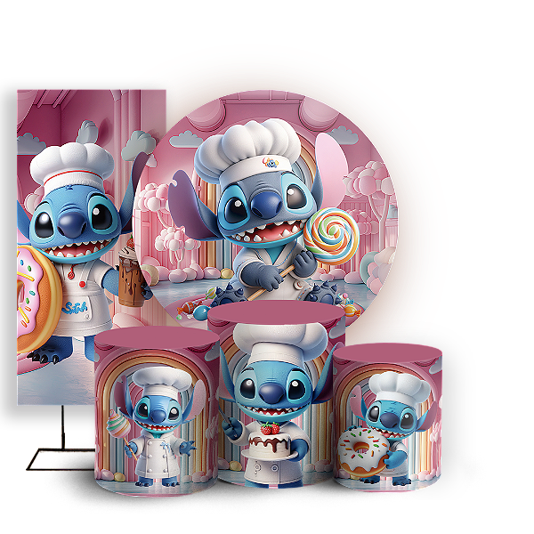 KIT Redondo Trio e Faixa - Stitch Confeitaria  - Sublimado 3D
