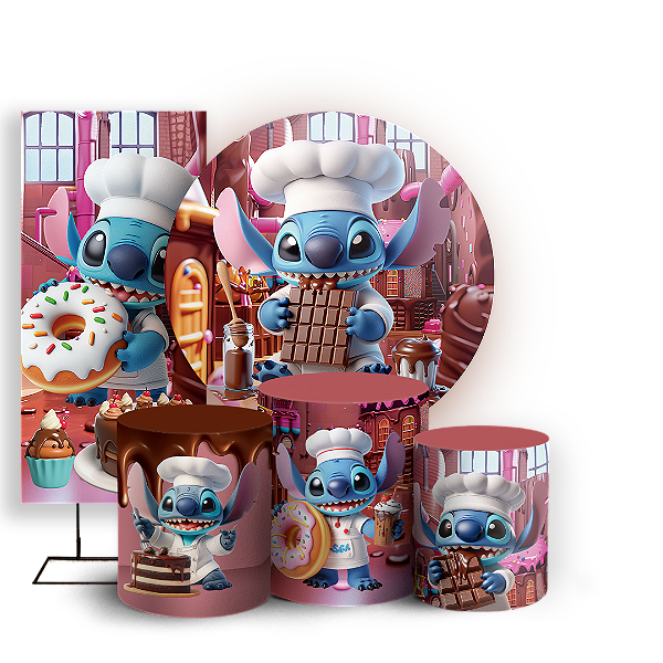 KIT Redondo Trio e Faixa - Stitch Confeitaria  - Sublimado 3D