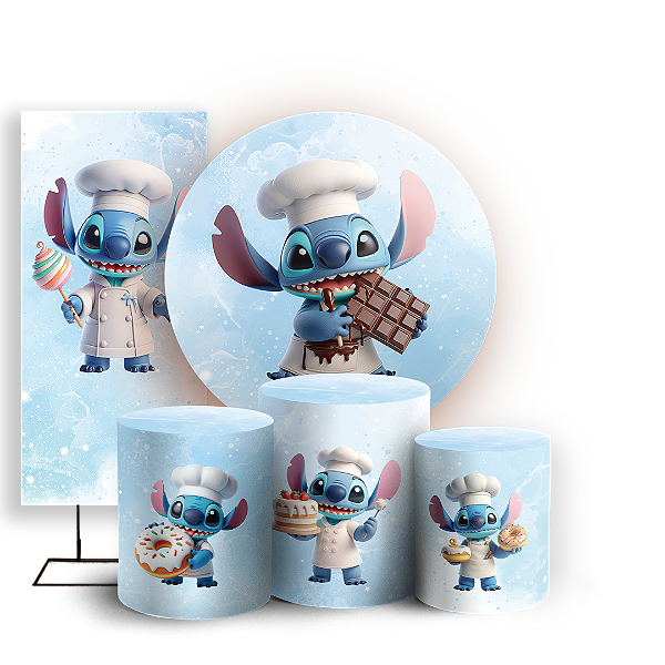KIT Redondo Trio e Faixa - Stitch Confeitaria  - Sublimado 3D