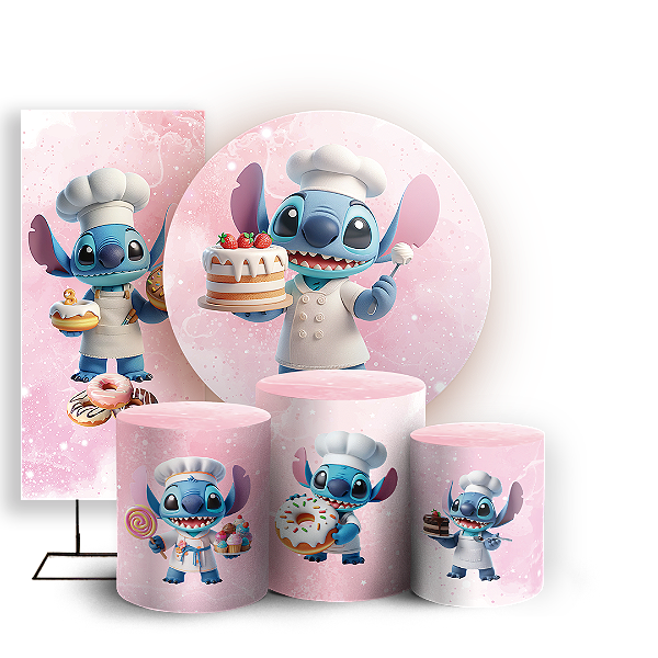 KIT Redondo Trio e Faixa - Stitch Confeitaria  - Sublimado 3D