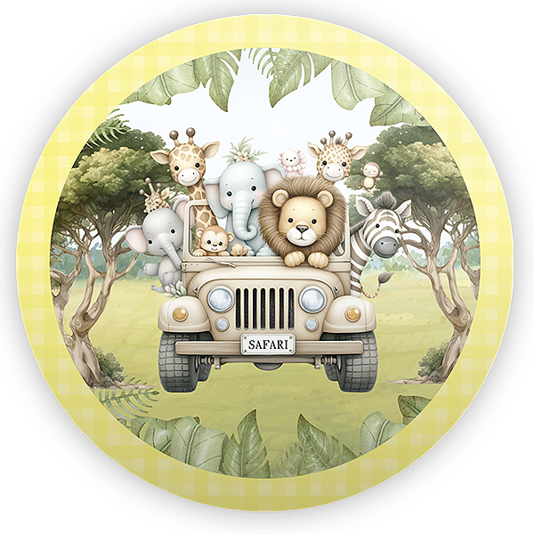 Painel Redondo - Safari Xadrez Amarelo - Sublimado 3D - By Cris Reis