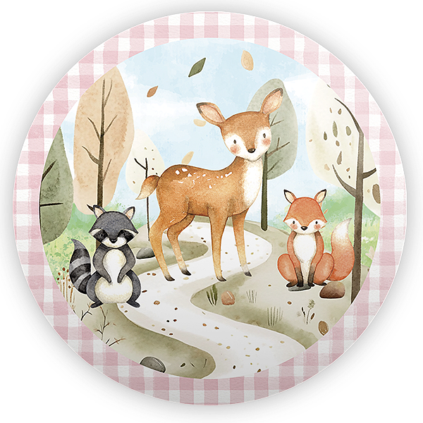 Painel Redondo - Animais Bosque Rosa - Sublimado 3D - By Cris Reis