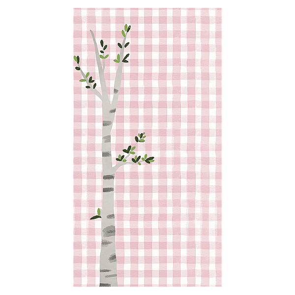 Faixa Lateral - Fundo Xadrez Arvore Animais Bosque Rosa - Sublimado 3D - By Cris Reis