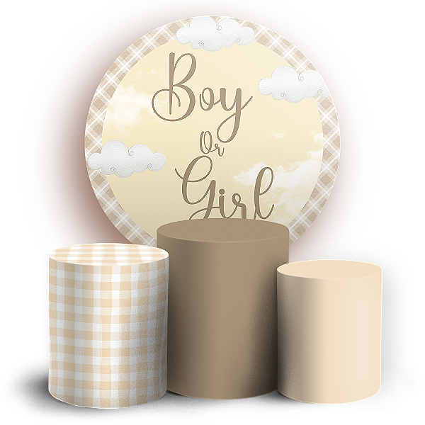 KIT Redondo e Trio - Chá Revelação Girl or Boy - Sublimado 3D - By Cris Reis