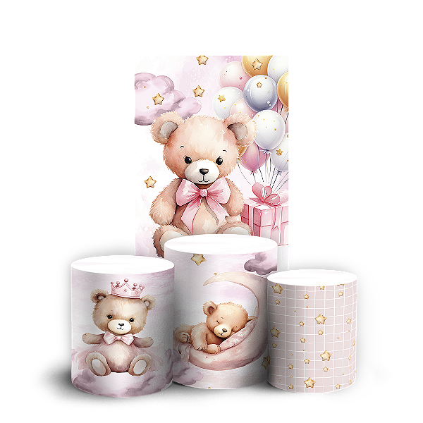 Faixa Lateral e Trio Cilindro Sublimado 3D Vest Facil - Ursinho Rosa