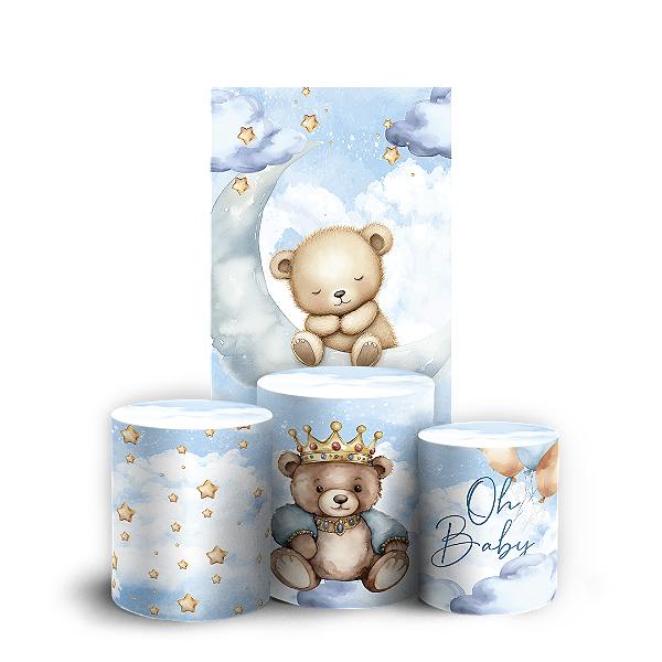 Faixa Lateral e Trio Cilindro Sublimado 3D Vest Facil - Ursinho Azul