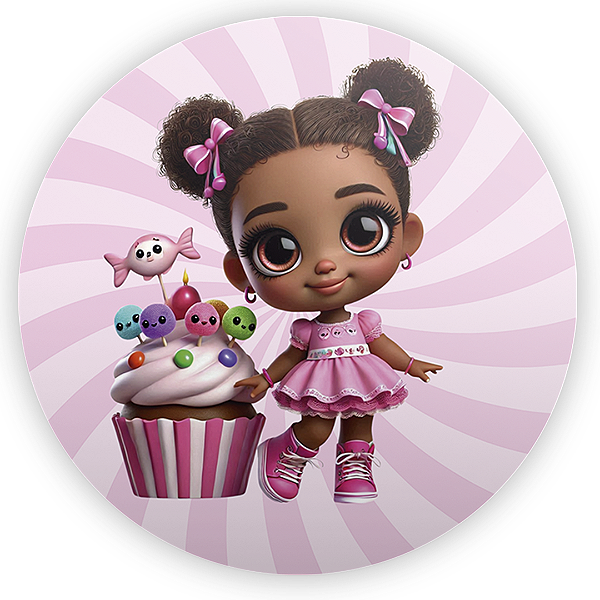Painel Redondo - Menina Confeitaria Doces - Sublimado 3D
